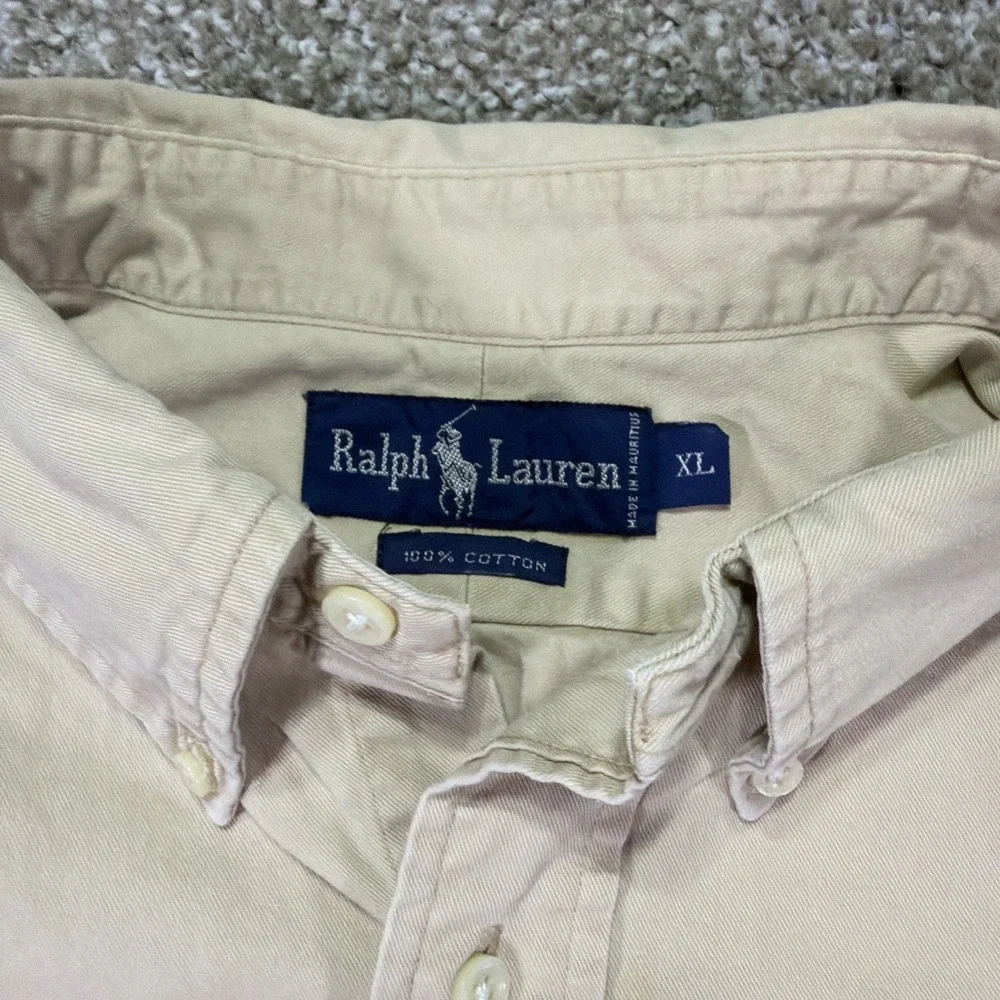 Vintage Ralph Lauren Khaki Button Down Maroon Pony XL Classic 90s